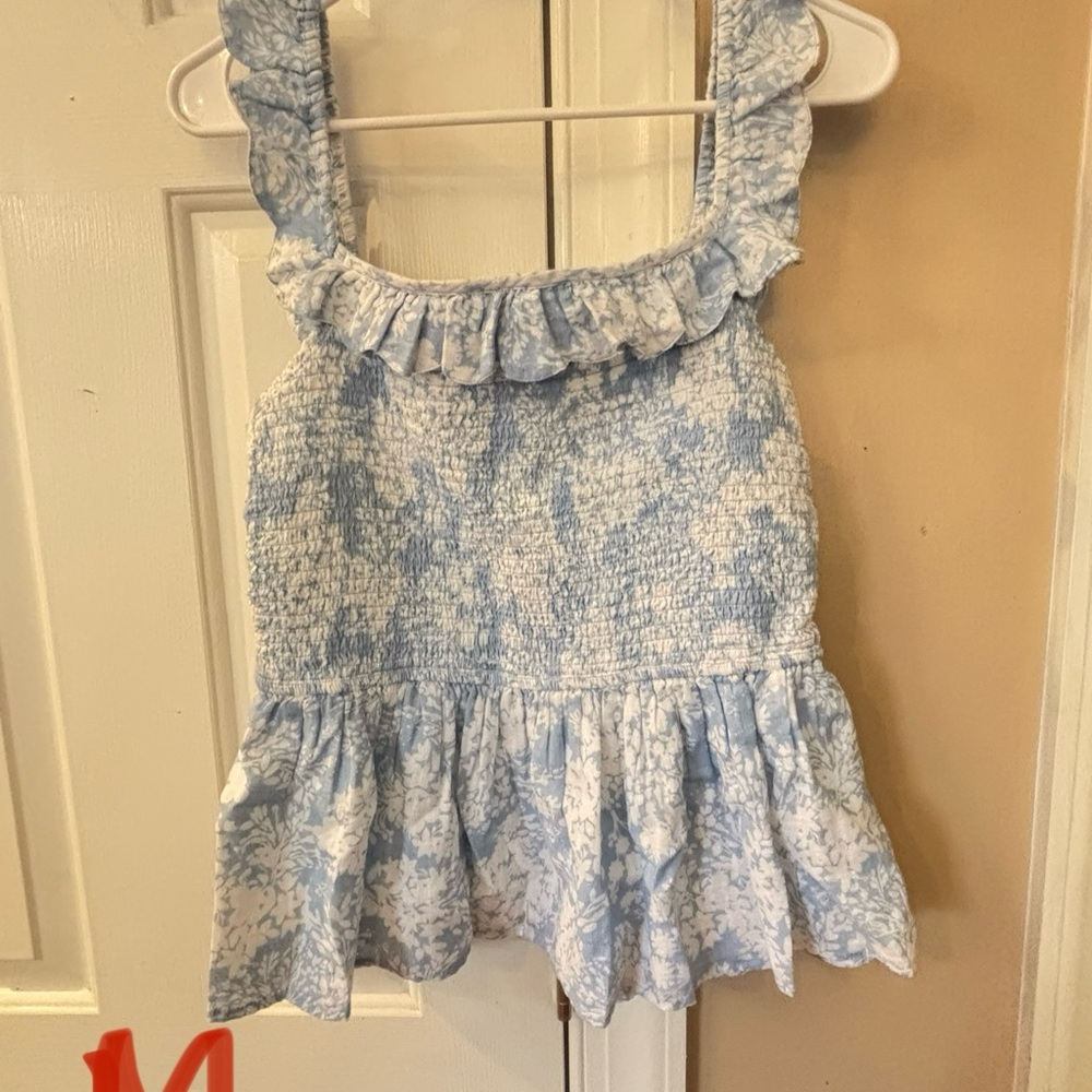 Crown & Ivy Light Blue and White Smocked Top